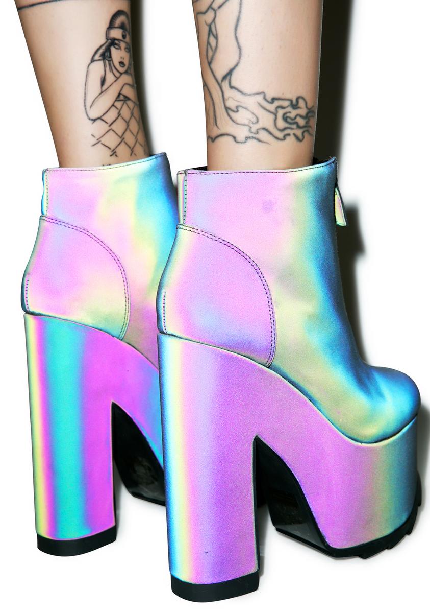 Reflective Nightmare Platform Boots - Silver