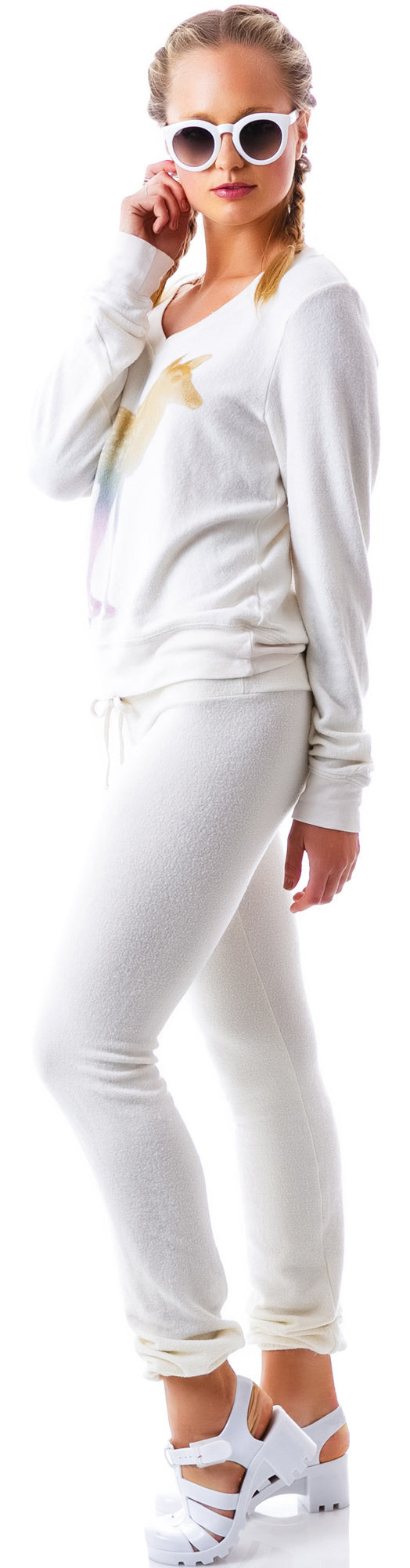 Rainbow Fawn Vintage Varsity Baggy Beach V Neck - White