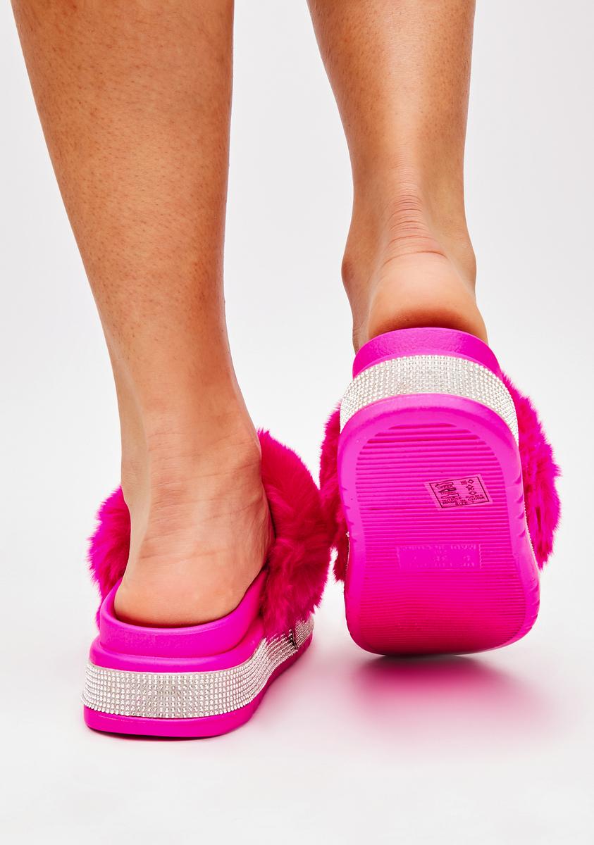 Diva Minto Rhinestone Slides - Dark Pink