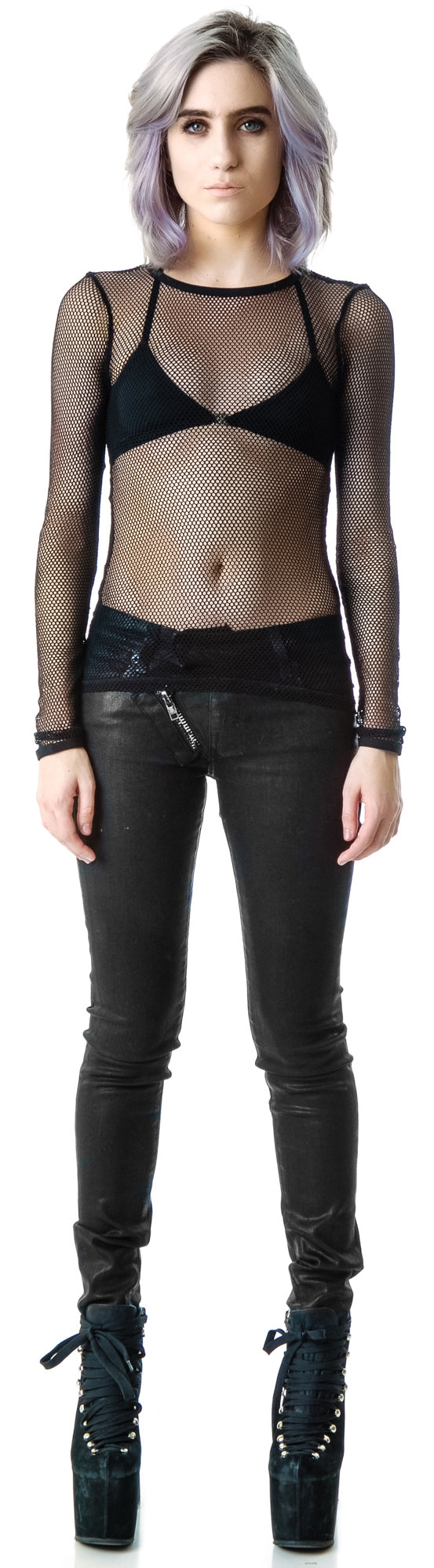 Fash-ist Fishnet Long Sleeve Top - White