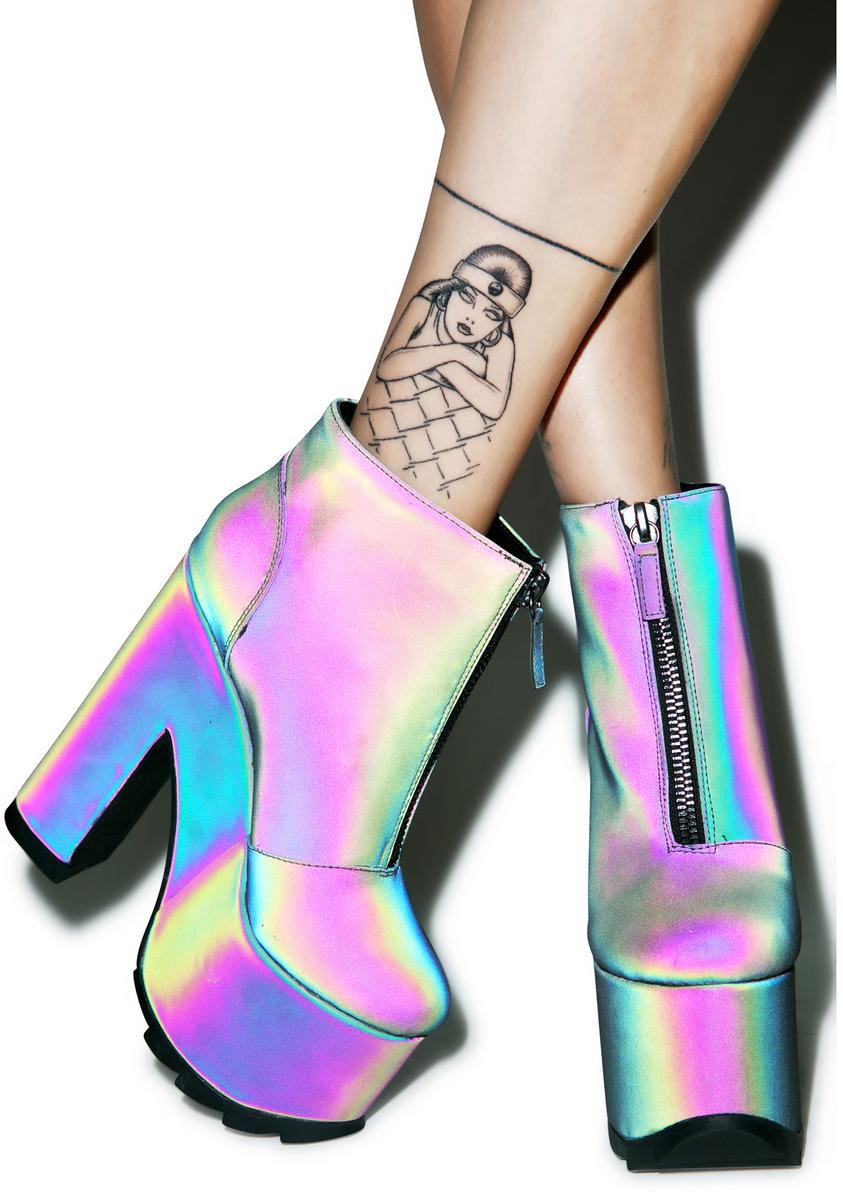 Reflective Nightmare Platform Boots - Silver