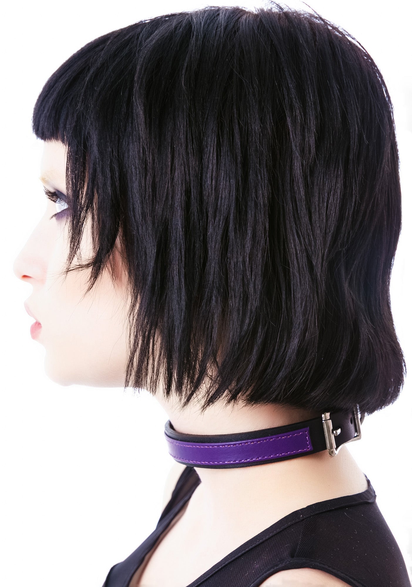 Strap Tease Leather Choker - Purple