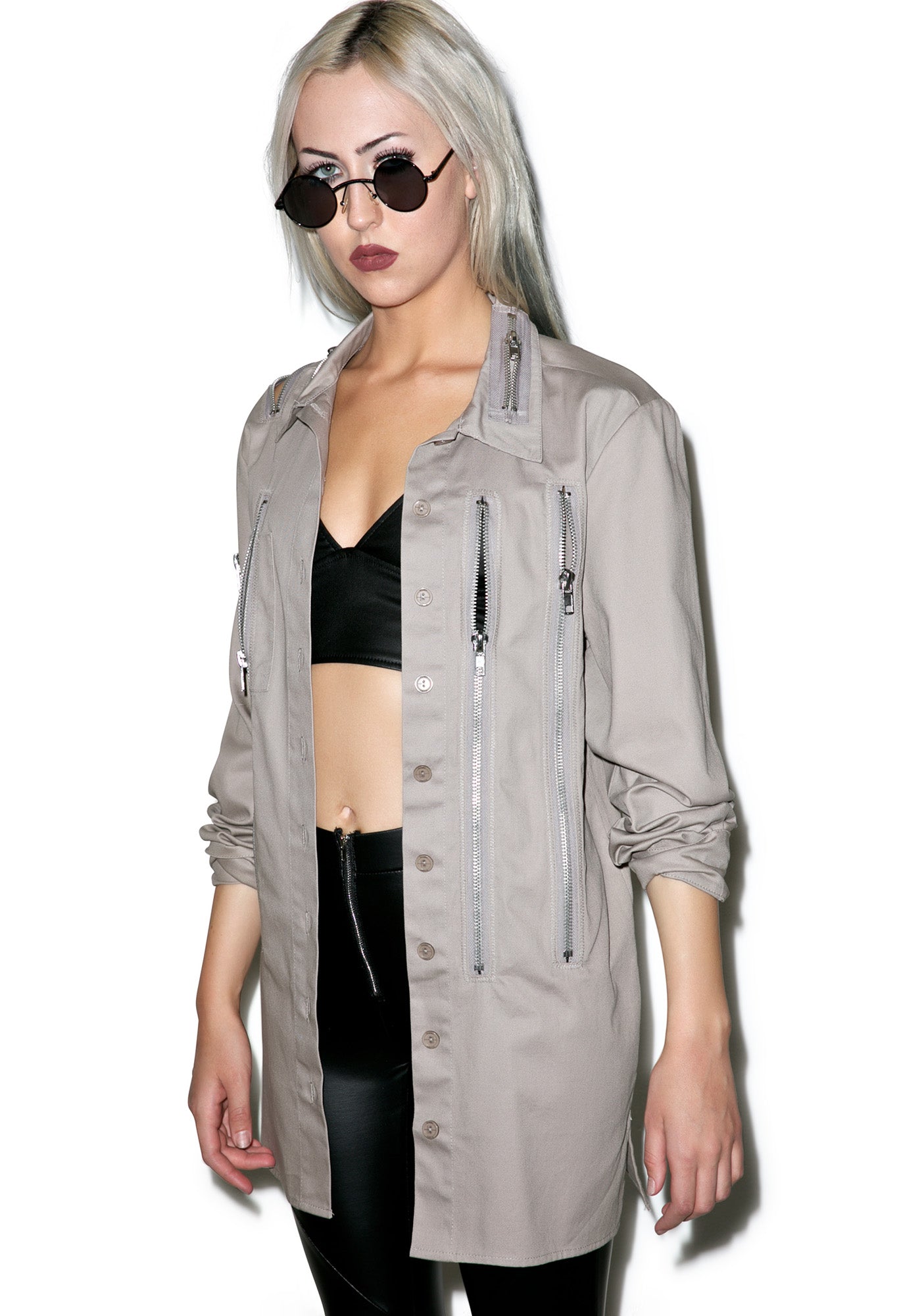 Sandstorm Zipper Head Button Up Top - Black