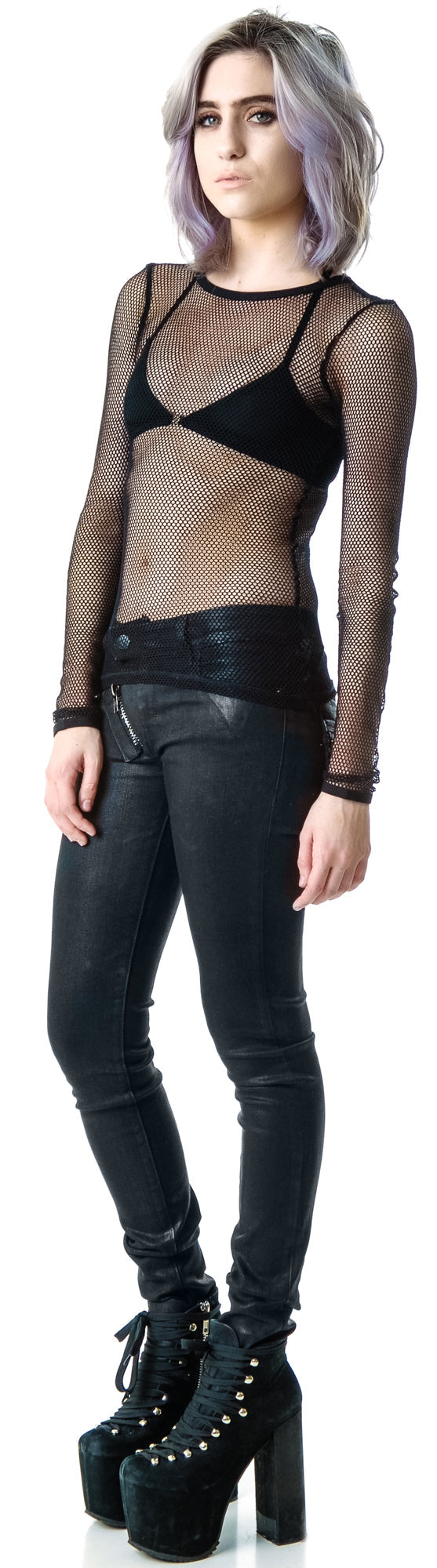 Fash-ist Fishnet Long Sleeve Top - White