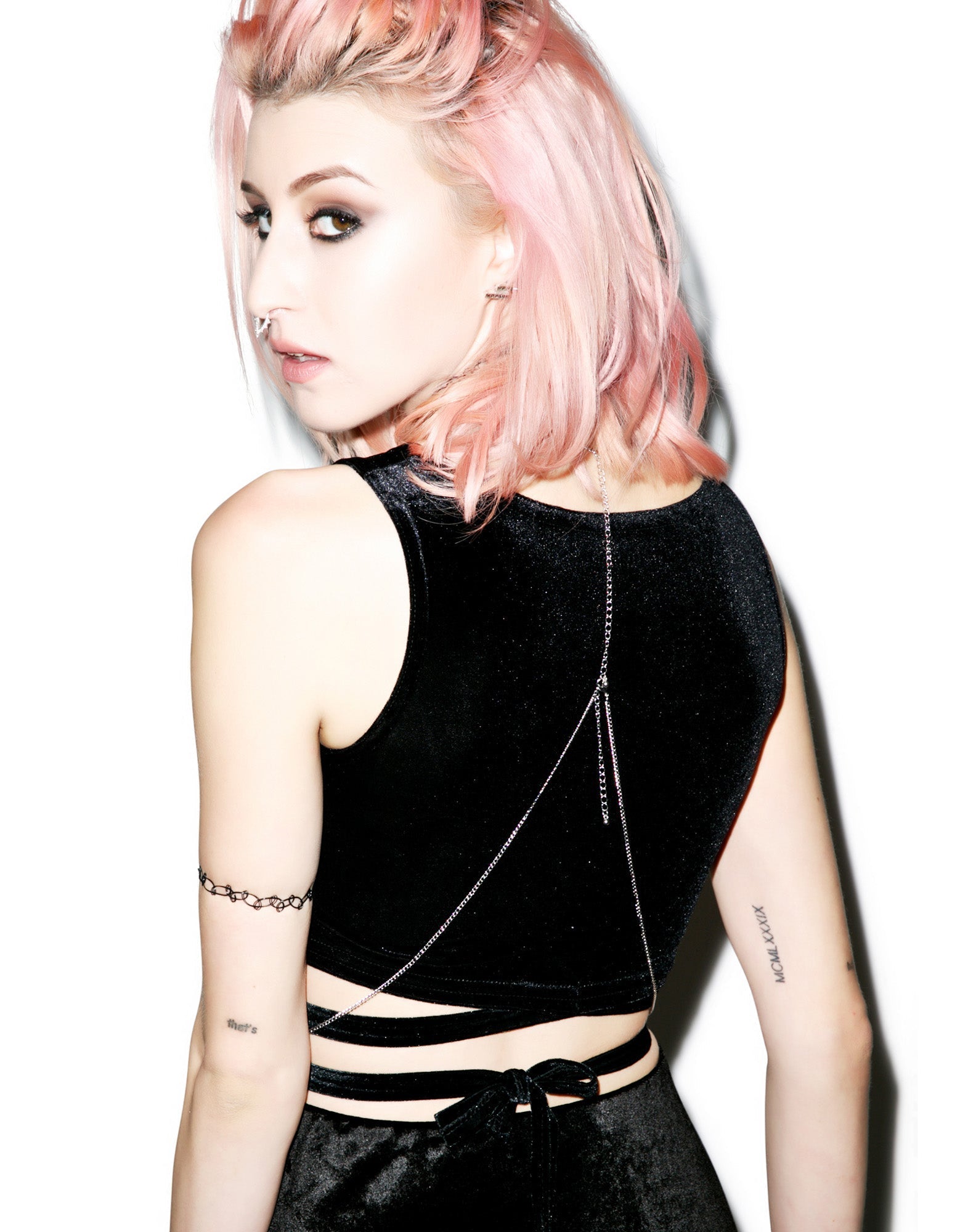 Velvet Double Cross Crop Top - Dark Gray