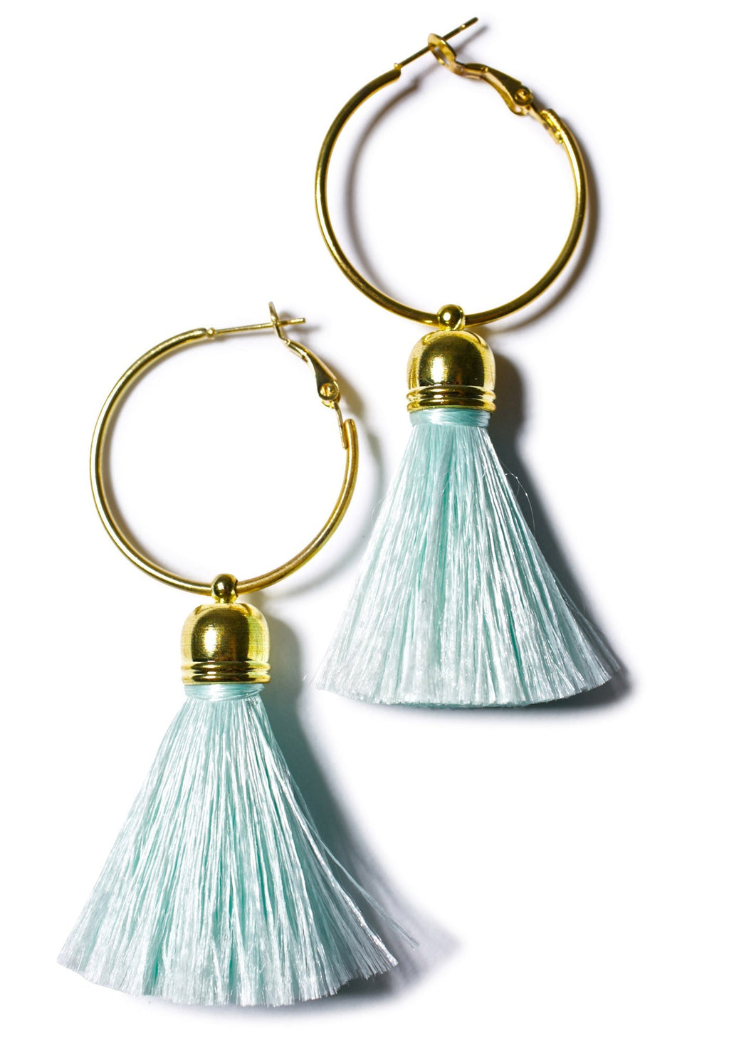Harper Hoop Tassel Earrings - Light Blue