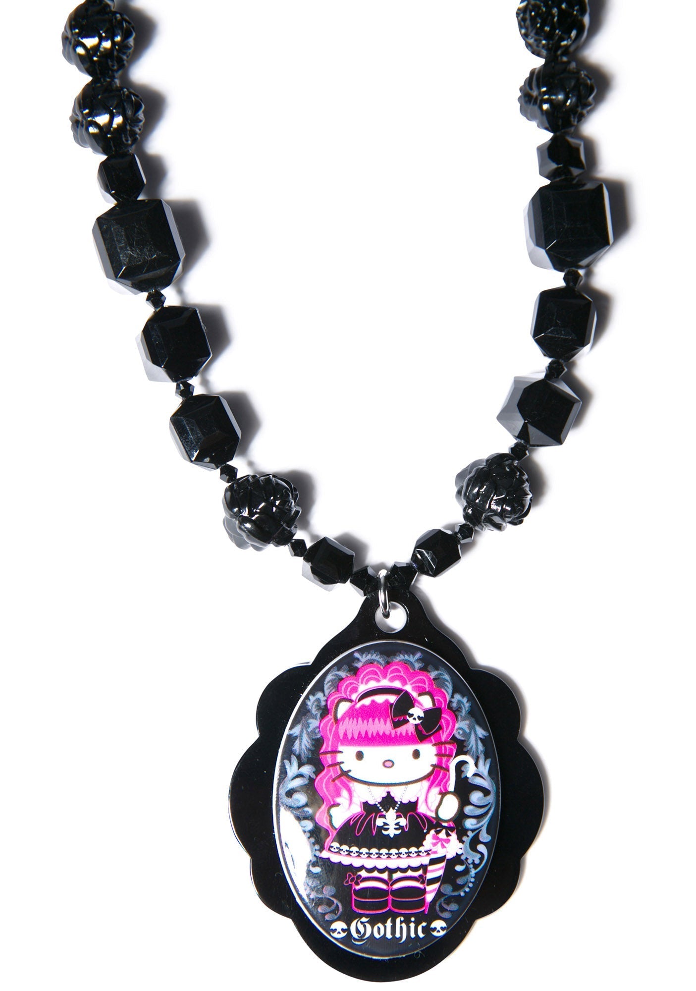Adjustable Multibead Necklace With Cameo - Black