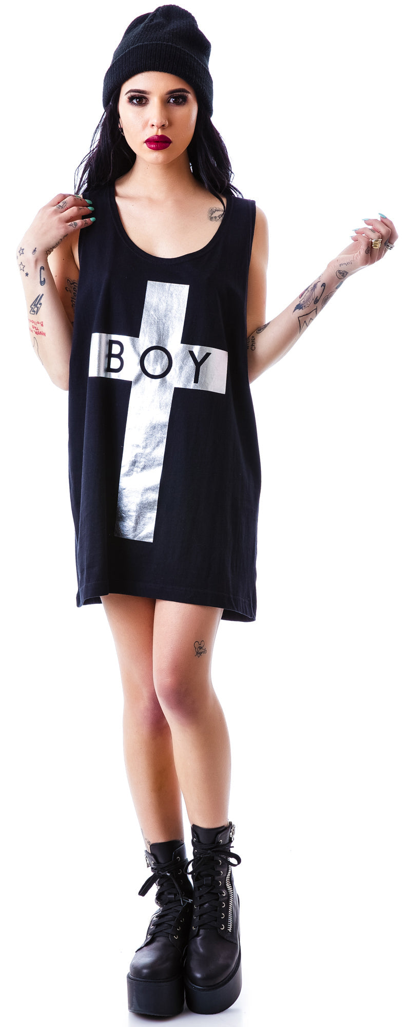x BOY London Boy Cross Oversized Tank - Silver