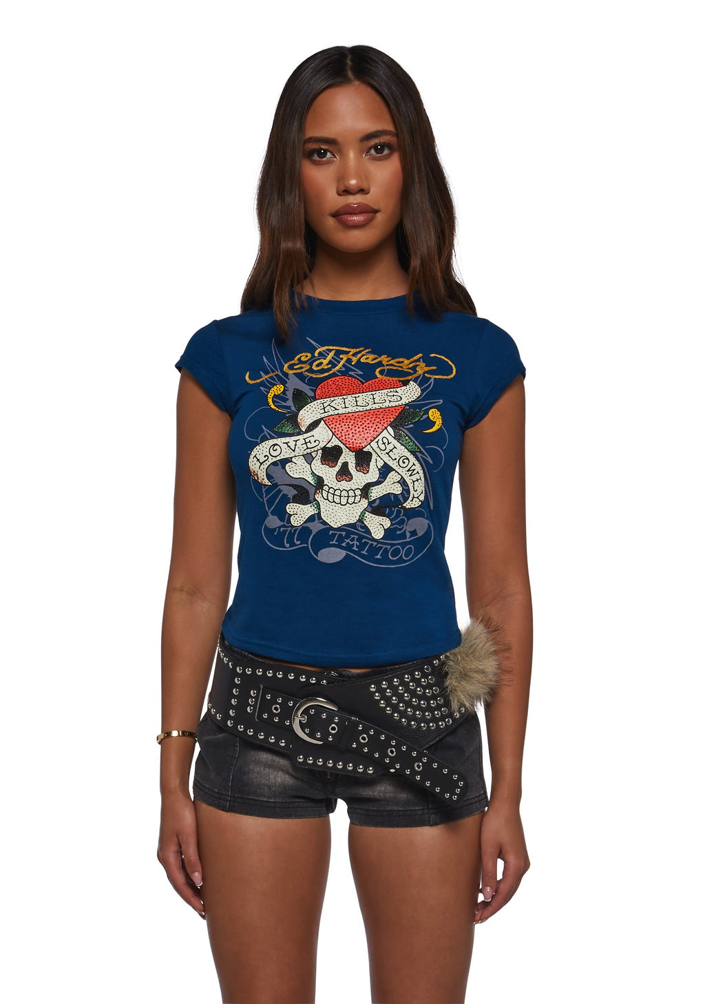 LKS Skull Rhinestone Cap Sleeve Tee