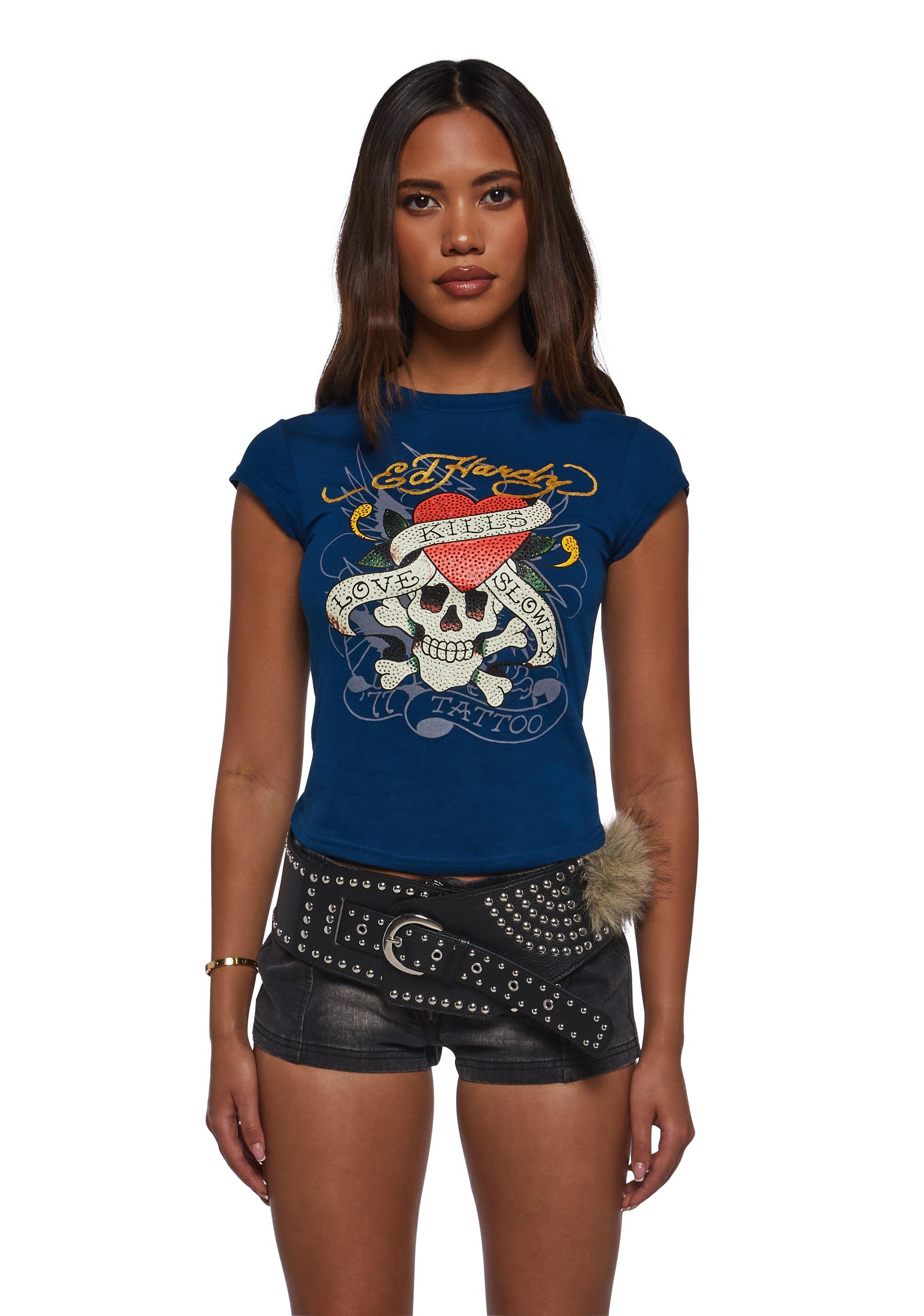 LKS Skull Rhinestone Cap Sleeve Tee