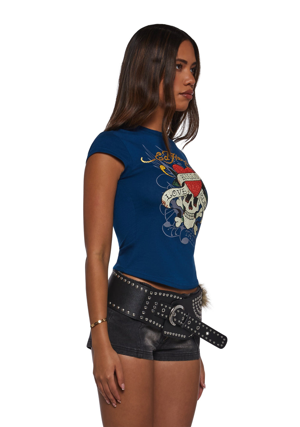LKS Skull Rhinestone Cap Sleeve Tee