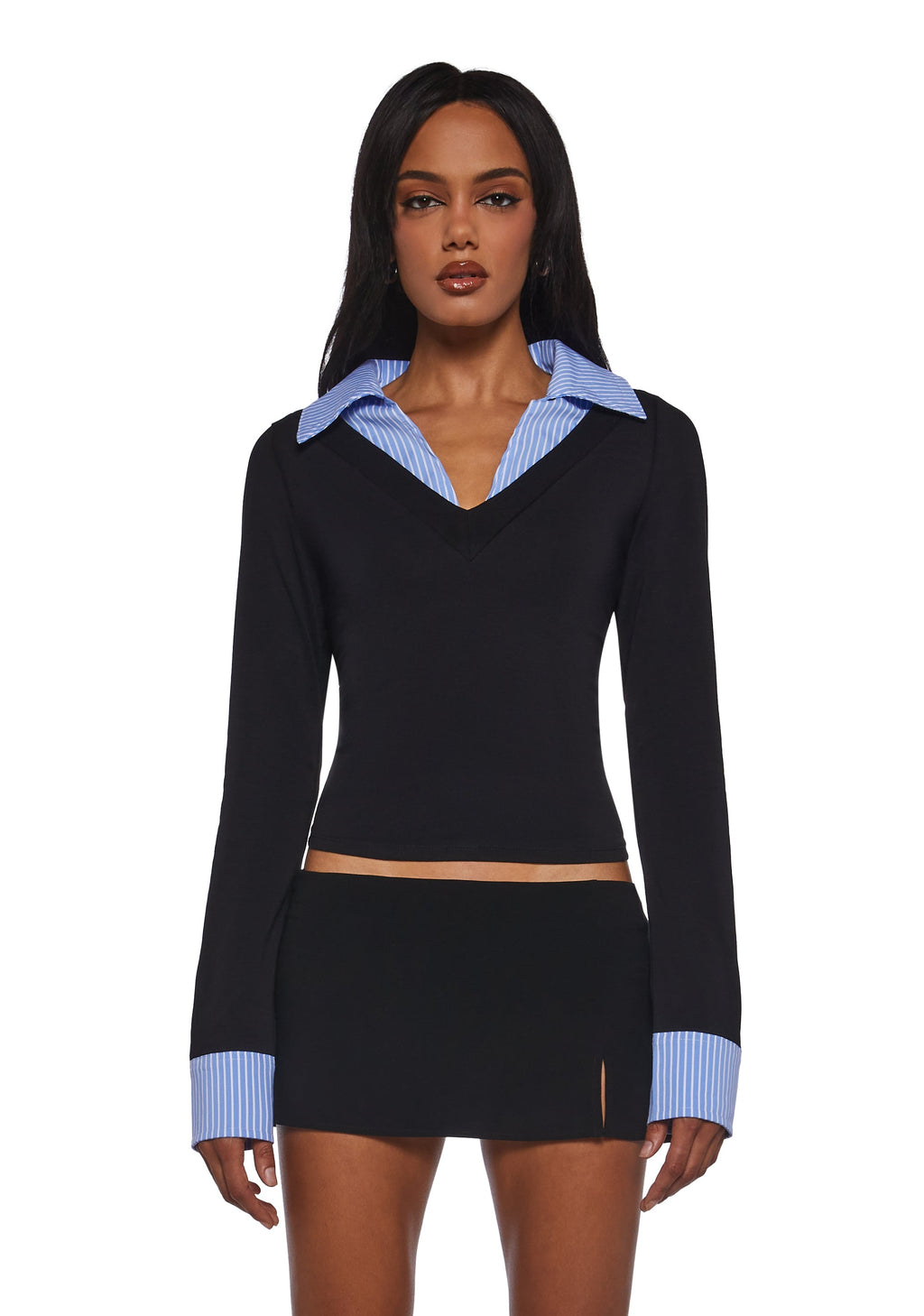 Eleanor Collared Long Sleeve Top - Striped