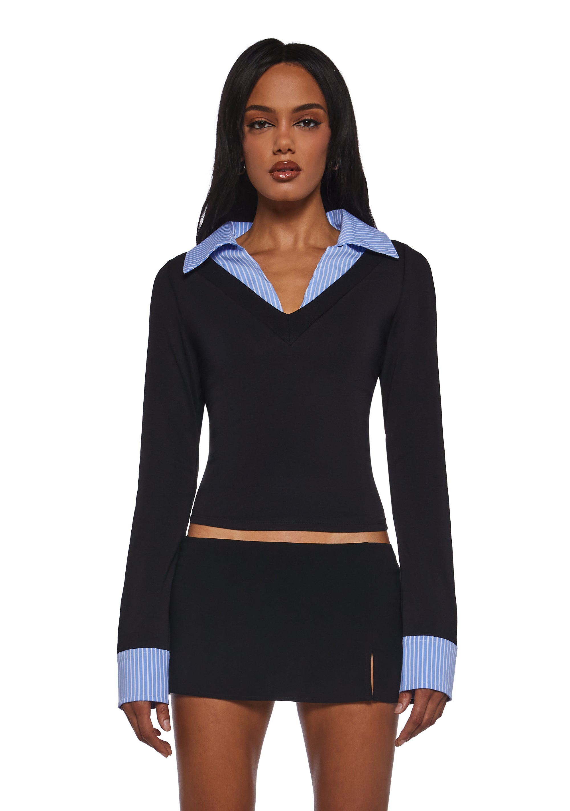 Eleanor Collared Long Sleeve Top - Striped