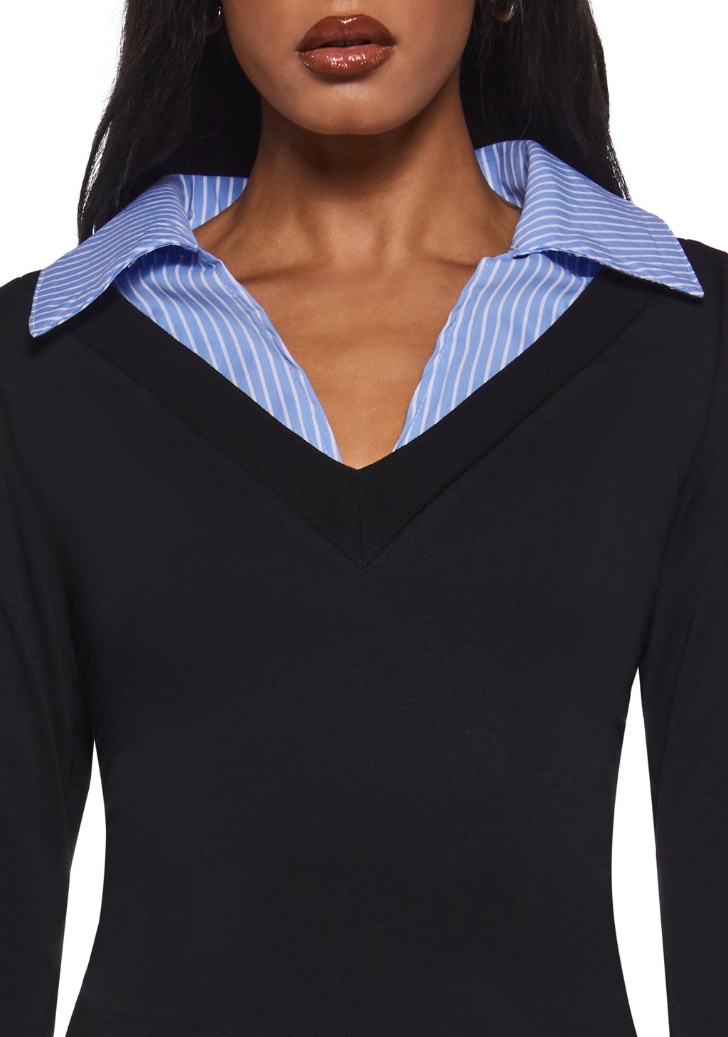 Eleanor Collared Long Sleeve Top - Striped