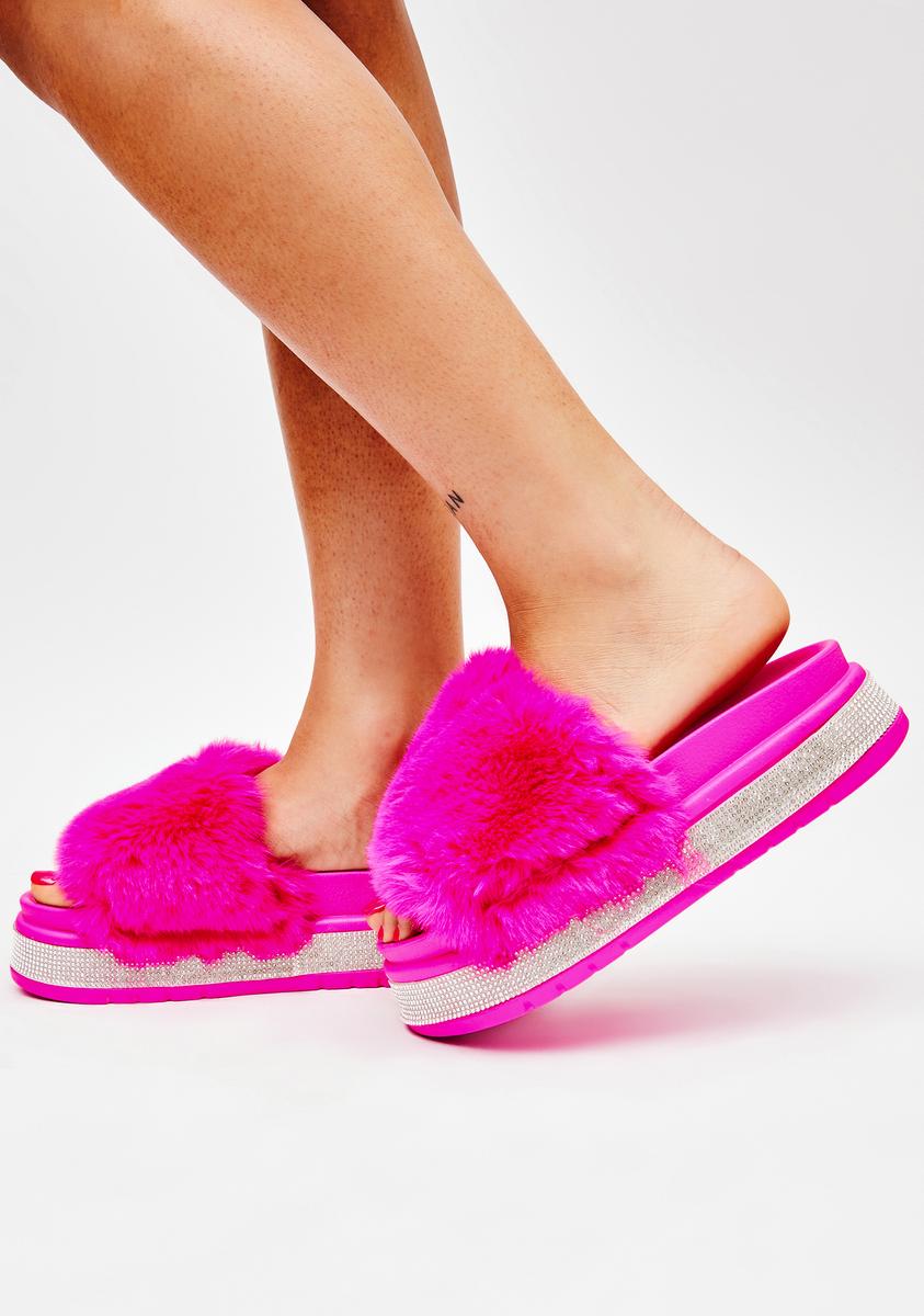 Diva Minto Rhinestone Slides - Dark Pink