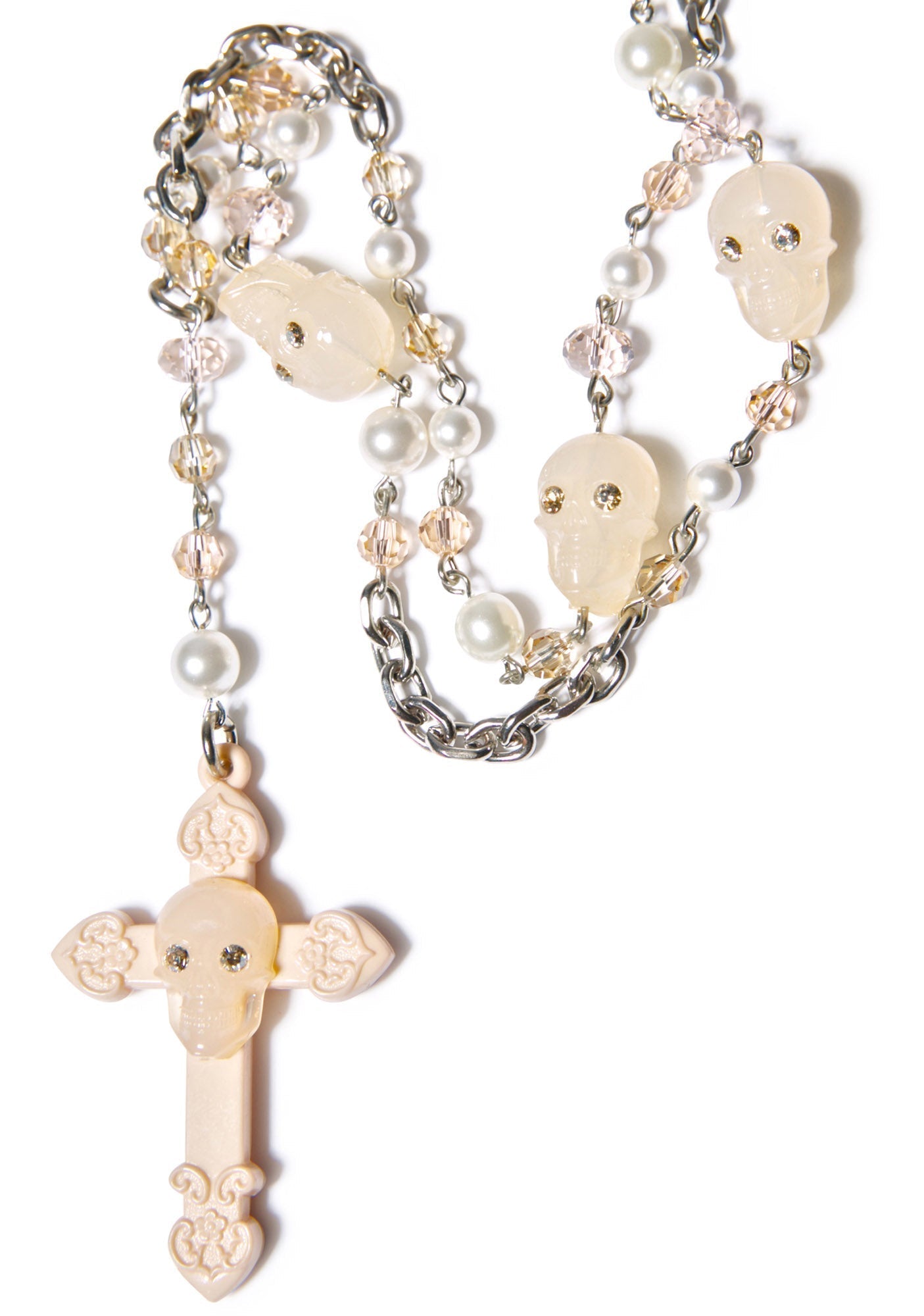 Don't Cross Me Rosary Necklace - Light Brown