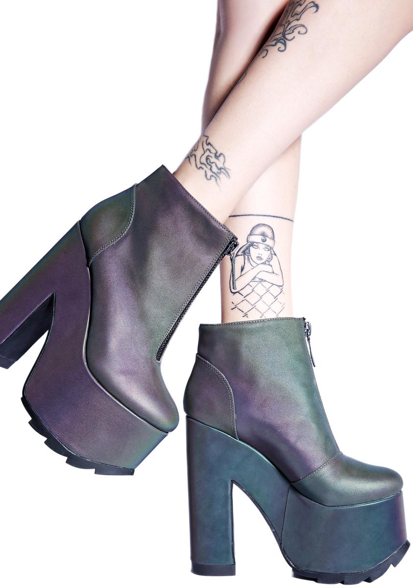 Reflective Nightmare Platform Boots - Silver