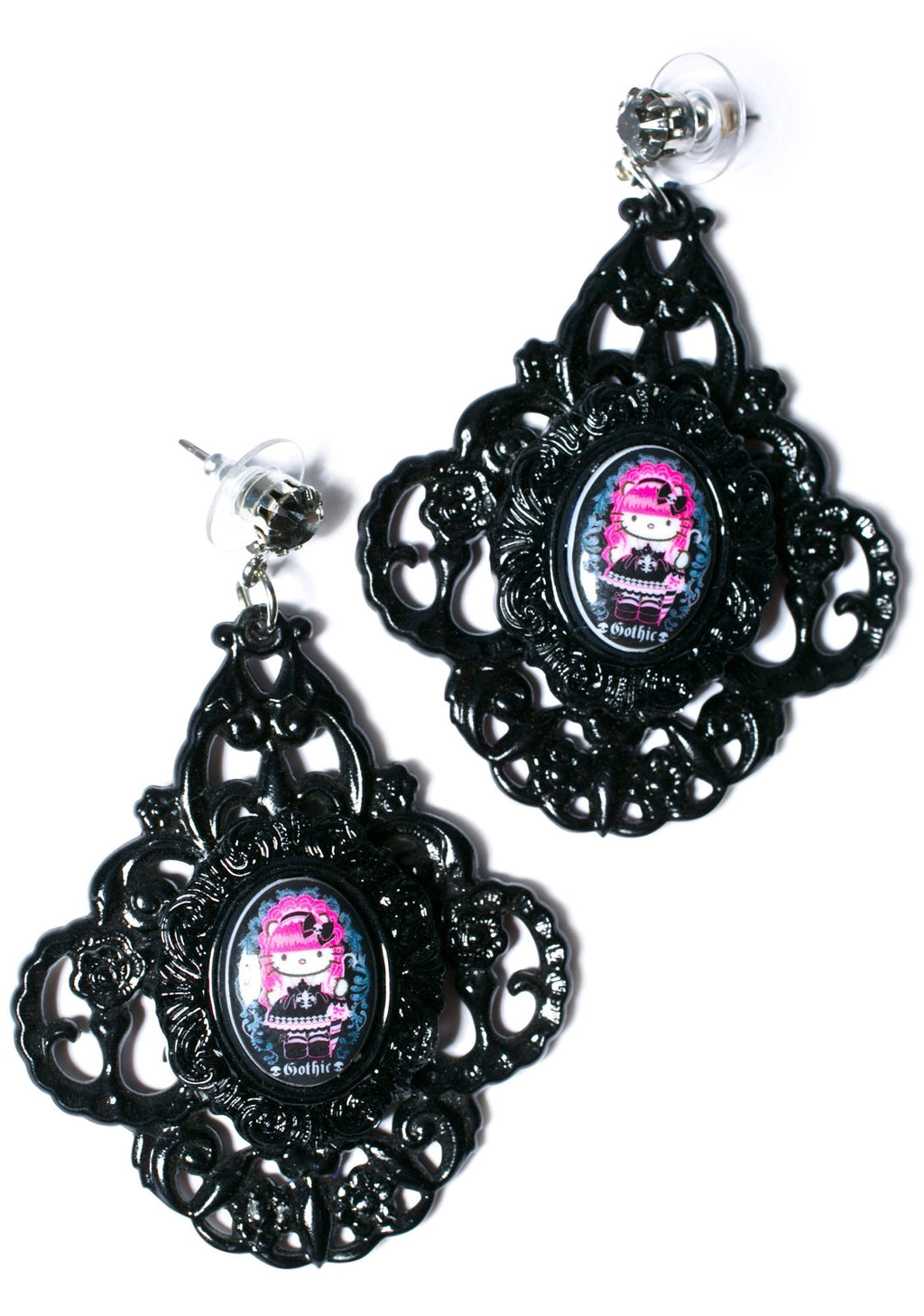 Gothic Lolita Baroque Earrings - Black