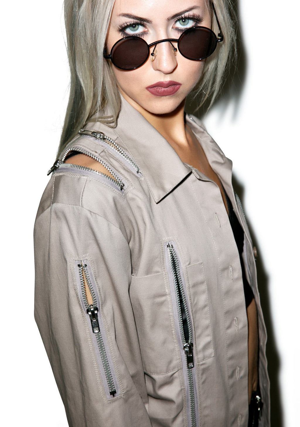 Sandstorm Zipper Head Button Up Top - Light Brown