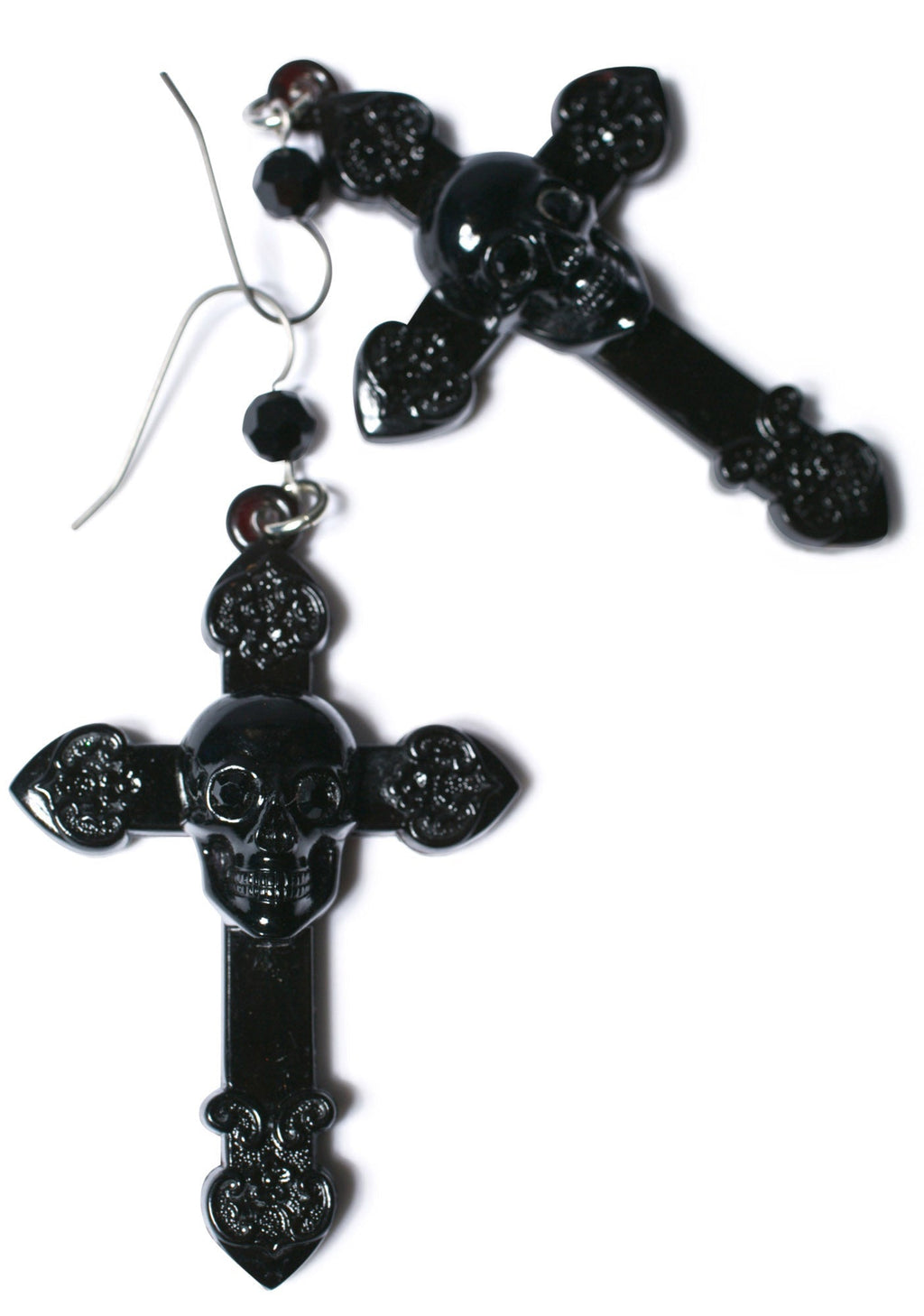Skull And Cross Drop Earrings - Black