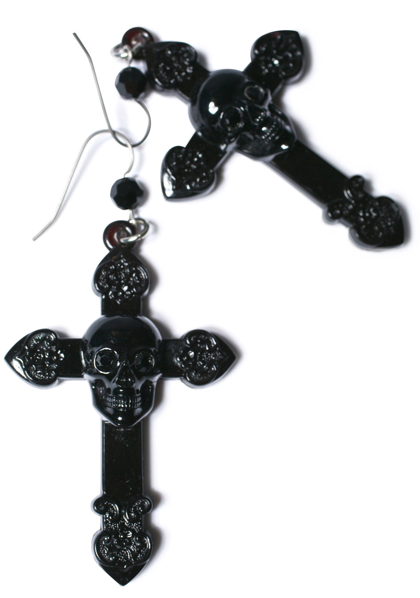 Skull And Cross Drop Earrings - Black