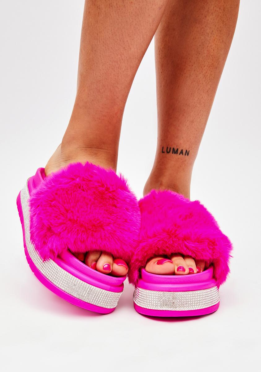 Diva Minto Rhinestone Slides - Dark Pink